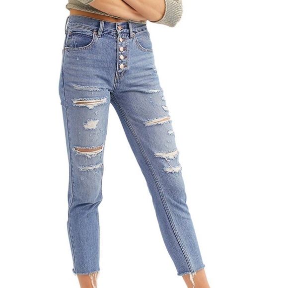 Free People We The Free Blossom Distressed Rigid Skinny Jeans in‎ Blue Size 28 - Picture 13 of 13